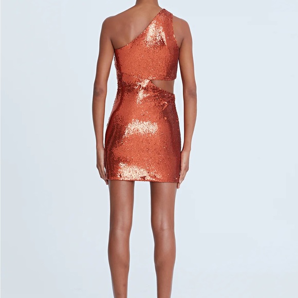 Halston Val Sequin One Shoulder Mini Dress - Orange Sequin, Brand New - Picture 2 of 6